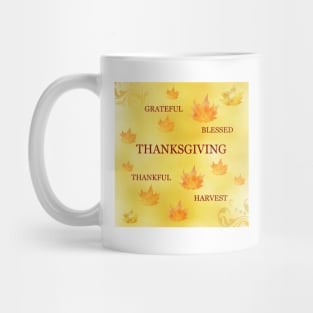 Thanksgiving Harvest Blessings Word Art  - Grateful Blessed Thankful with Orange Autumn Leaves Mug